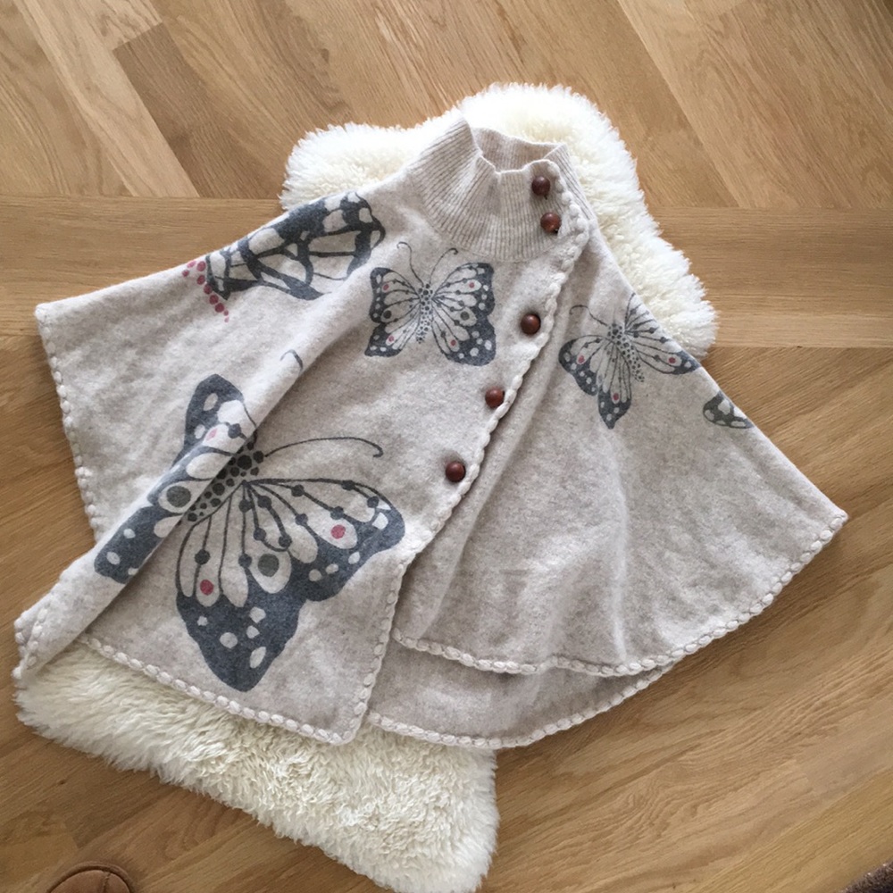 Wool Button Down Butterfly Poncho